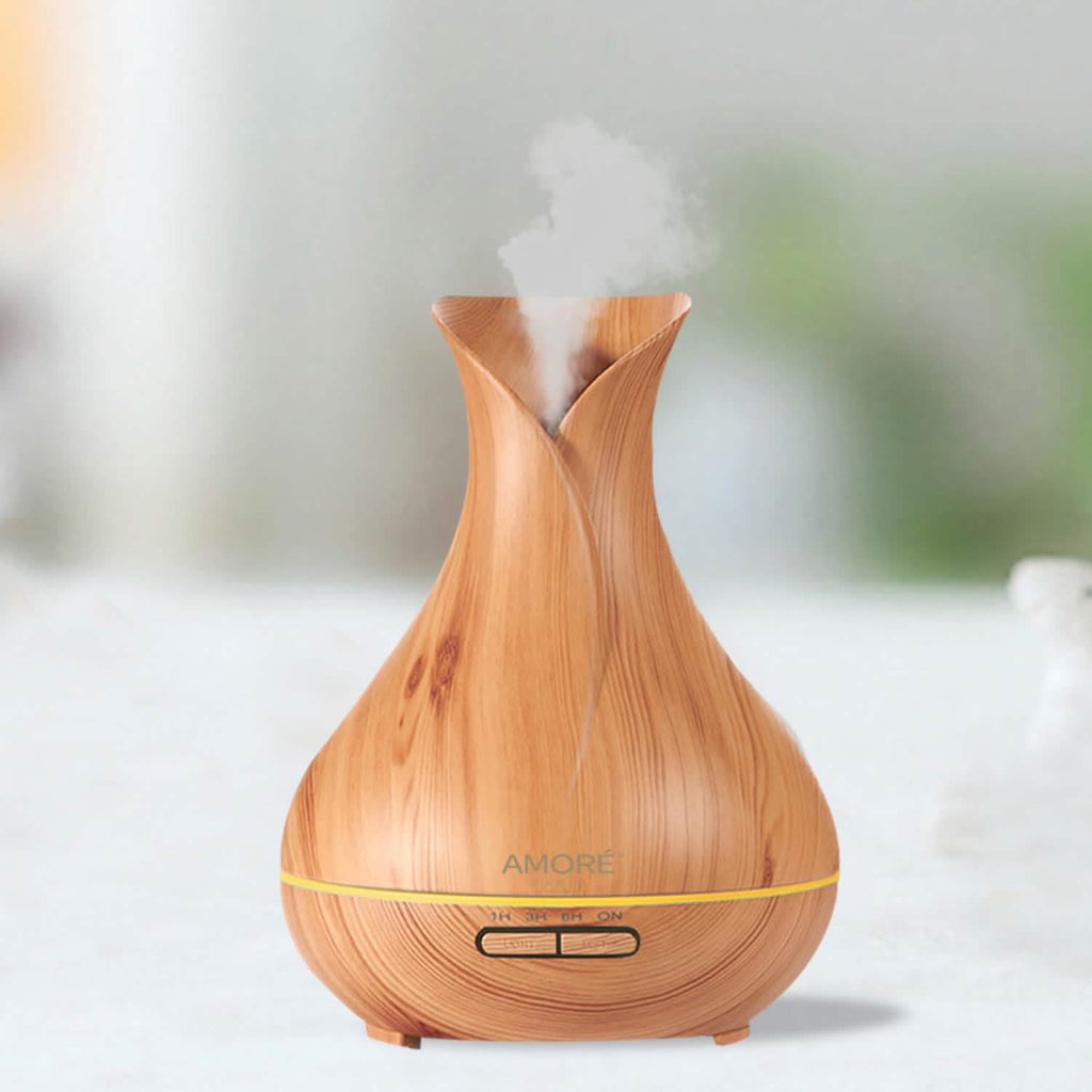 Ultrasonic Air Humidifier With Wood Grain 7 Color Changing LED Lights