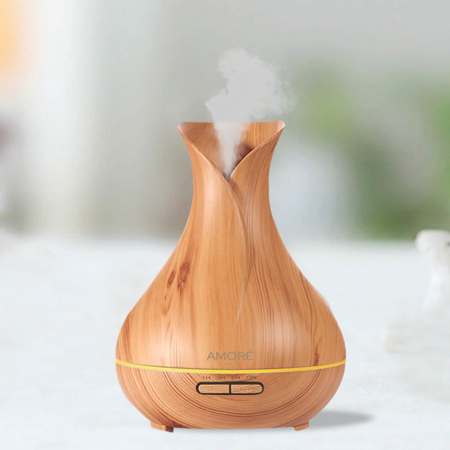 Ultrasonic Air Humidifier With Wood Grain 7 Color Changing LED Lights