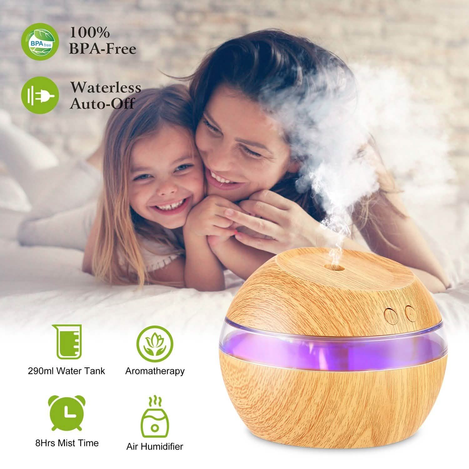 Ultrasonic Aroma Essential Oil Diffuser Wood Grain