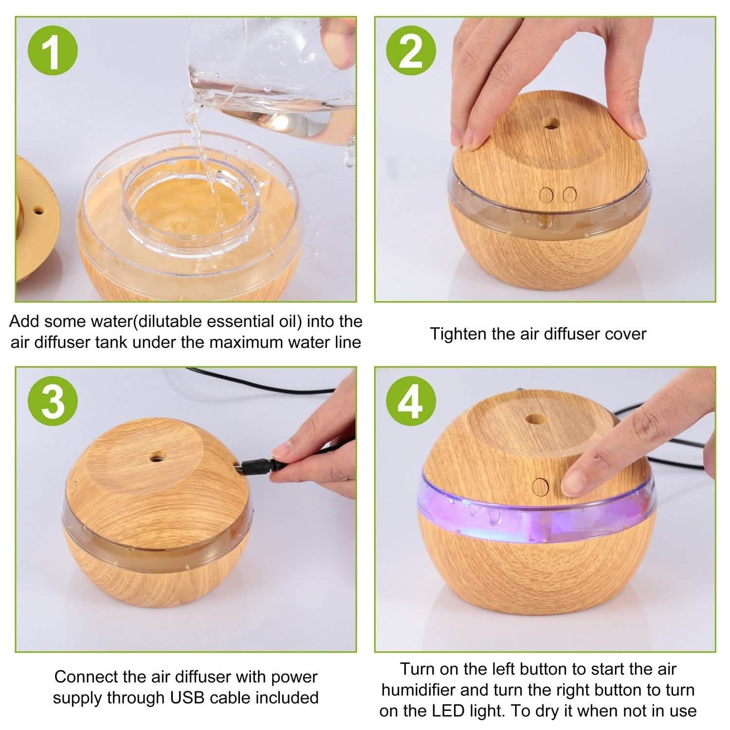 Ultrasonic Aroma Essential Oil Diffuser Wood Grain