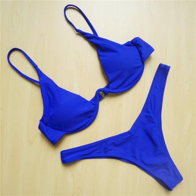 Underwired Bikini Female Swimsuit Women Swimwear Two-Piece V Shape Wire Bikini Set Bather Bathing Suit Women Micro Bikini Set Shiny Metallic 2 Piece Swimsuit Push Up Underwire Swimwear Bathing Suit