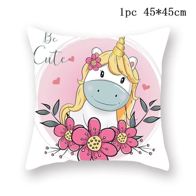 Unicorn Cushion Cover Decor Sofa Cushion Case Bed Pillow Cover Home Party Decoration Unicorn Birthday Decor Pillow Covers Cute Girls Pillow Beautiful Pink Girl Pillow Case