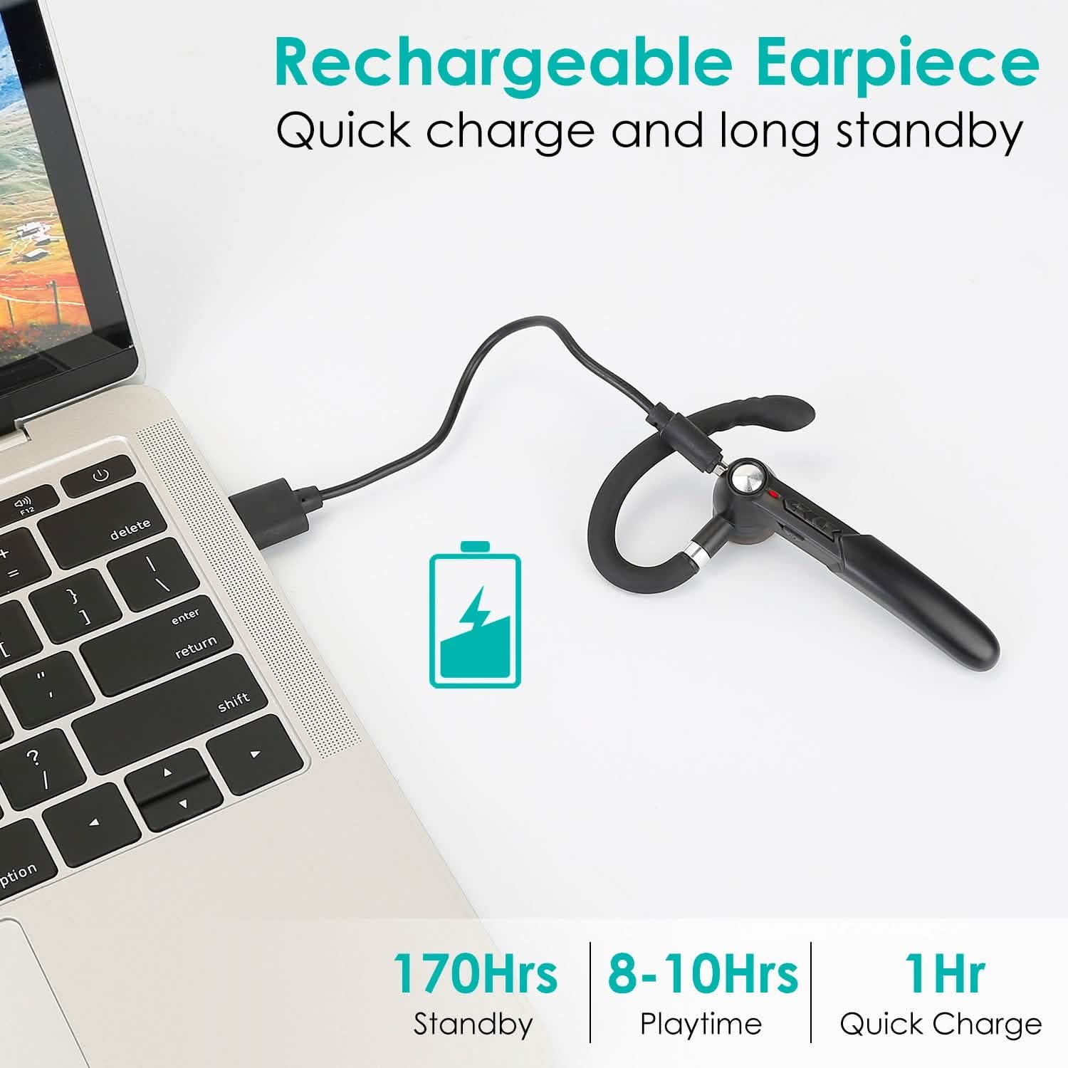 Unilateral V5.0 Wireless in-Ear Headset with Hook