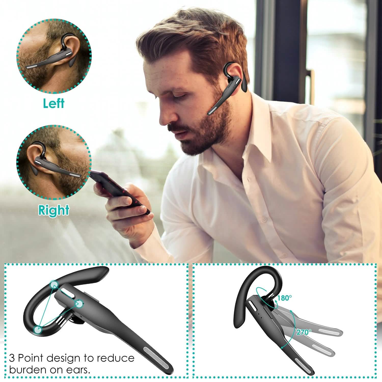 Unilateral Wireless V5.1 Business Earpiece with Charging Case
