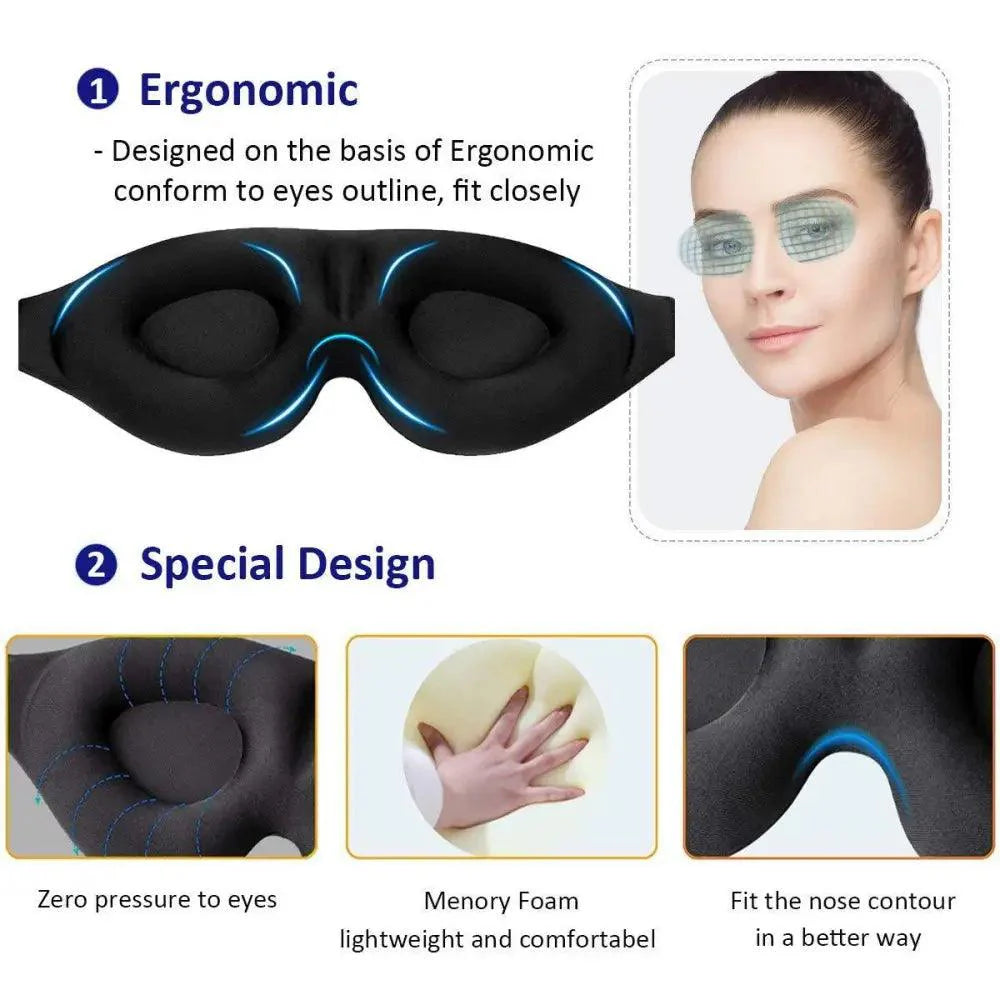 Unique 3D Contoured Cup Blindfold Concave Molded Night Sleep Mask Upgraded Eye Cover With Adjustable Strap Eye Pillow Soft Comfy Eye Shade For Nap Travel Night Shift