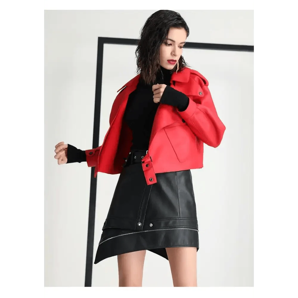 Unique Design Faux Leather Jacket Women Loose Soft Vintage Motorcycle Biker Coat Short Pu Leather Coat Female Punk Autumn Streetwear Outwear