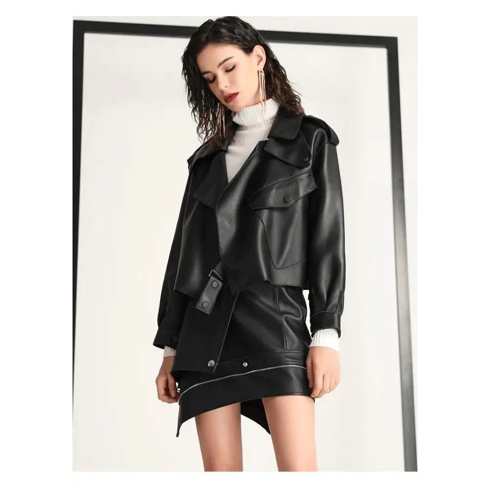 Unique Design Faux Leather Jacket Women Loose Soft Vintage Motorcycle Biker Coat Short Pu Leather Coat Female Punk Autumn Streetwear Outwear