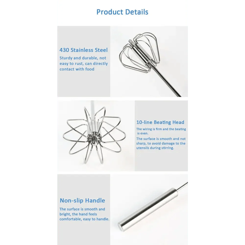 Unique Design Semi-automatic Egg Beater 304 Stainless Steel Egg Whisk Manual Hand Mixer Self Turning Egg Stirrer Kitchen Accessories Egg Tools