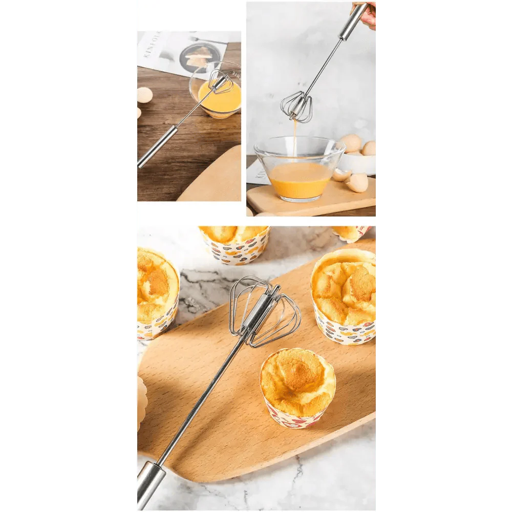 Unique Design Semi-automatic Egg Beater 304 Stainless Steel Egg Whisk Manual Hand Mixer Self Turning Egg Stirrer Kitchen Accessories Egg Tools