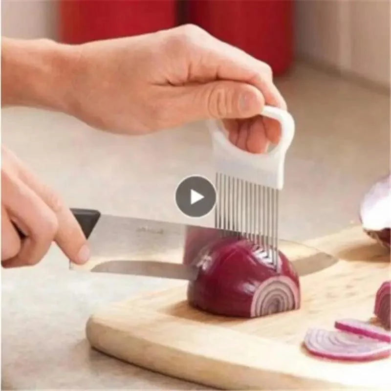 Unique Style 1PC Stainless Steel Onion Needle Onion Holder Handheld Simple Slicer Fruit Vegetable Cutter Potato Kitchen Tool Bar Accessories