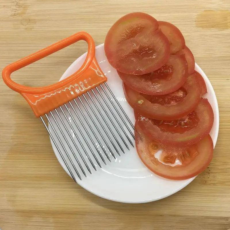 Unique Style 1PC Stainless Steel Onion Needle Onion Holder Handheld Simple Slicer Fruit Vegetable Cutter Potato Kitchen Tool Bar Accessories