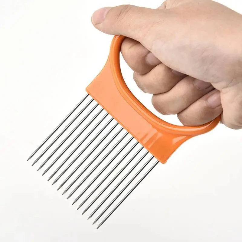 Unique Style 1PC Stainless Steel Onion Needle Onion Holder Handheld Simple Slicer Fruit Vegetable Cutter Potato Kitchen Tool Bar Accessories