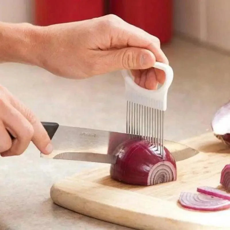 Unique Style 1PC Stainless Steel Onion Needle Onion Holder Handheld Simple Slicer Fruit Vegetable Cutter Potato Kitchen Tool Bar Accessories