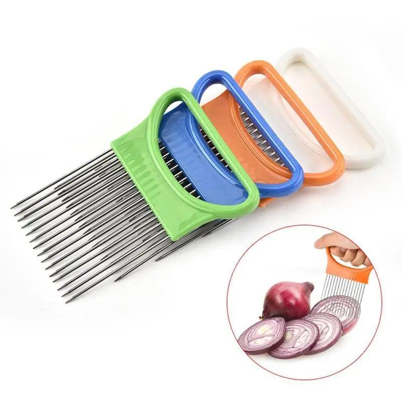 Unique Style 1PC Stainless Steel Onion Needle Onion Holder Handheld Simple Slicer Fruit Vegetable Cutter Potato Kitchen Tool Bar Accessories