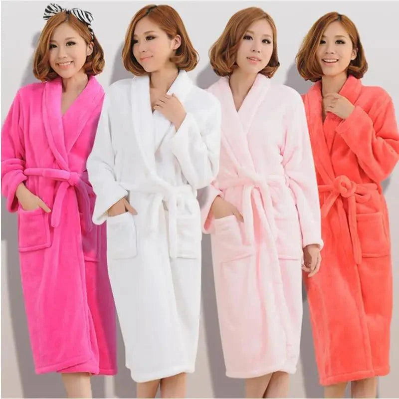 Unisex Comfortable Fleece Soft Bathrobes Elegant Sleepwear For Men And Women Winter Indoor Warm Bathrobe