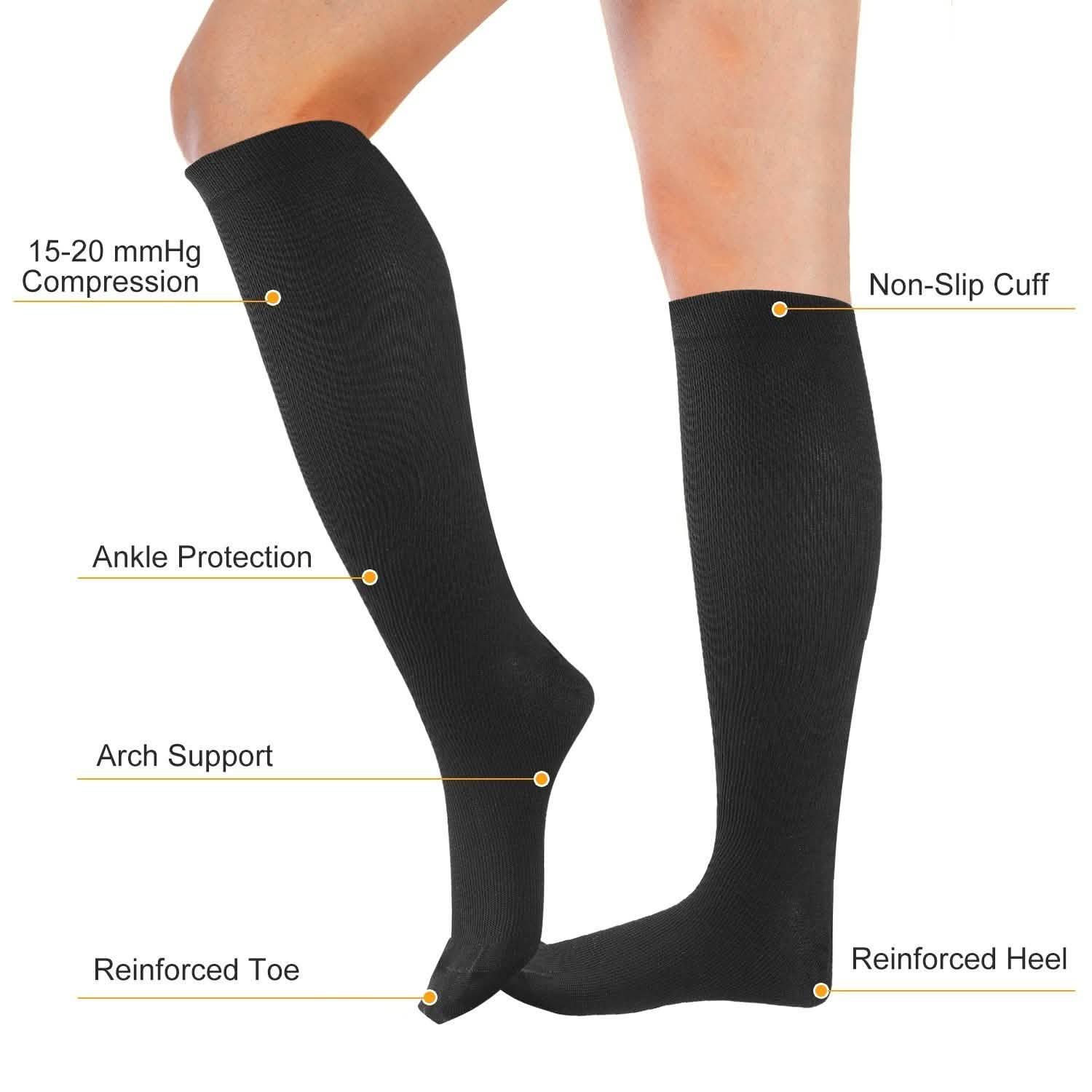 Unisex Compression Socks 15-20 mmHg Graduated Support Sports Fitness