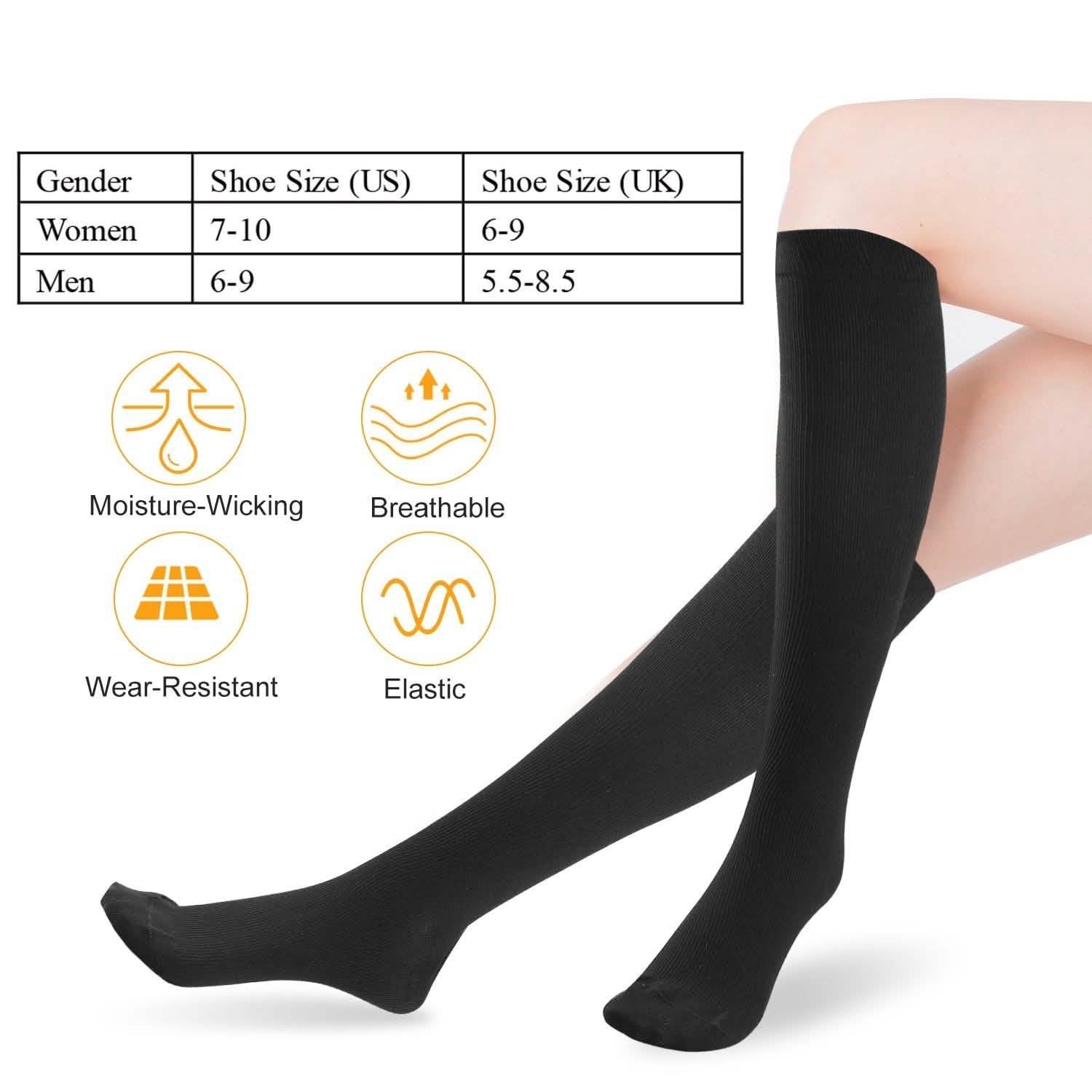 Unisex Compression Socks 15-20 mmHg Graduated Support Sports Fitness