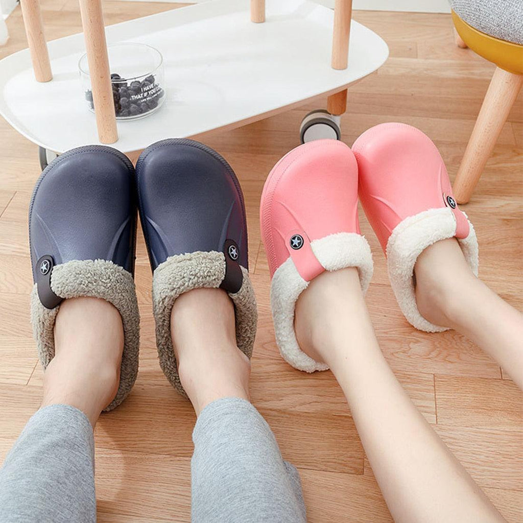 Unisex Home Winter Clogs Indoor Fur Warm Slippers For Women New Fashion Footwear Winter Slippers Home House Shoes Warm Plush Fleece Lining Garden Clogs Outdoor Indoor Clogs