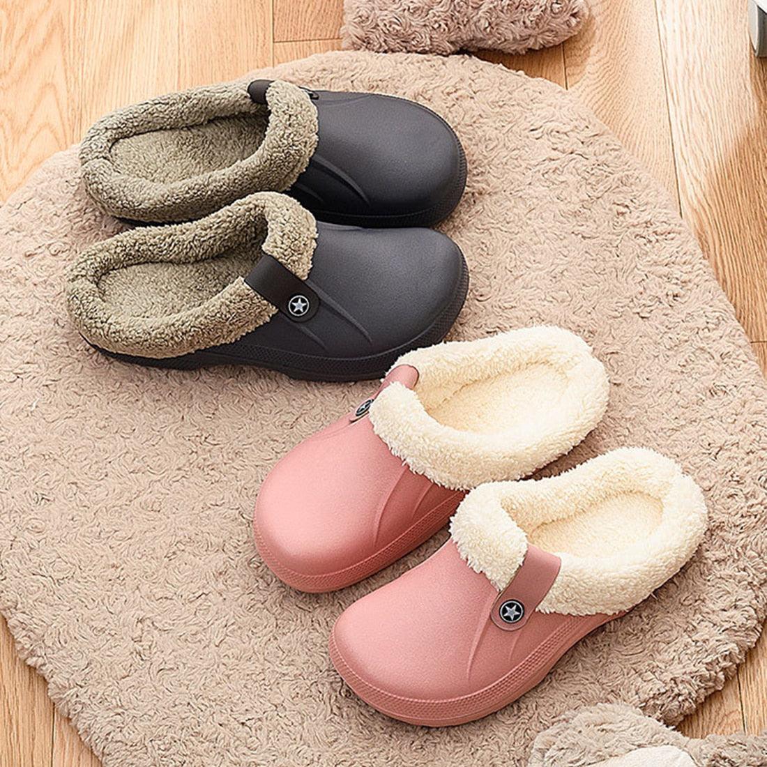Unisex Home Winter Clogs Indoor Fur Warm Slippers For Women New Fashion Footwear Winter Slippers Home House Shoes Warm Plush Fleece Lining Garden Clogs Outdoor Indoor Clogs