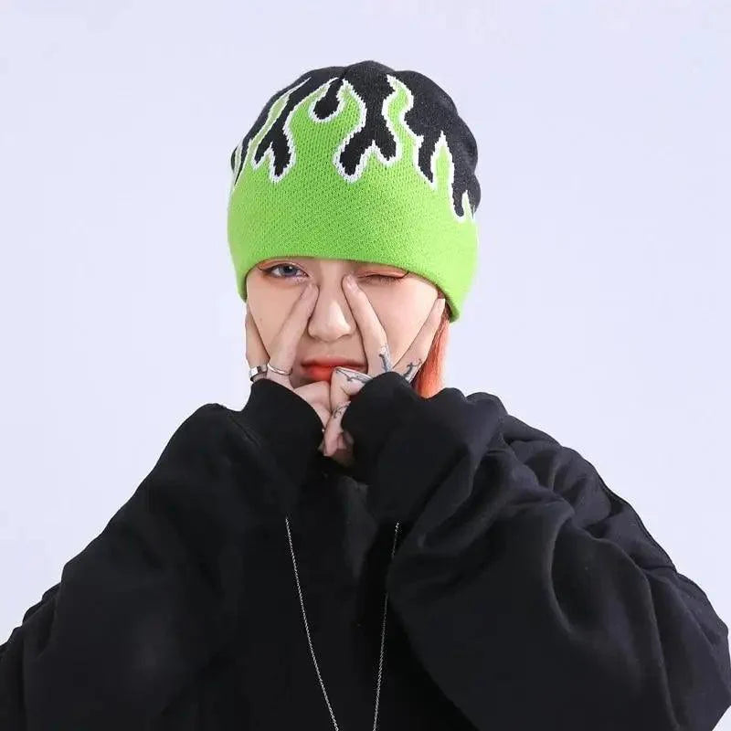 Unisex Modern Fire Design Soft Warm Beanies Comfortable Winter One Size Caps For Men And Women