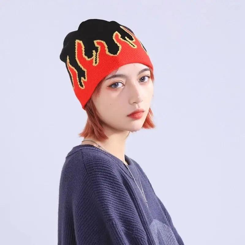 Unisex Modern Fire Design Soft Warm Beanies Comfortable Winter One Size Caps For Men And Women