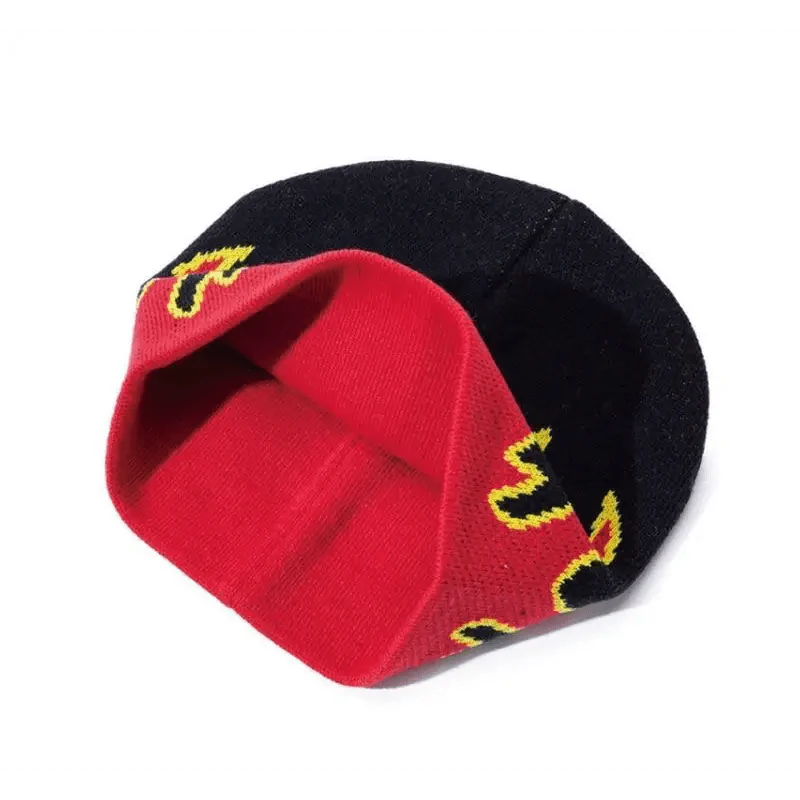 Unisex Modern Fire Design Soft Warm Beanies Comfortable Winter One Size Caps For Men And Women