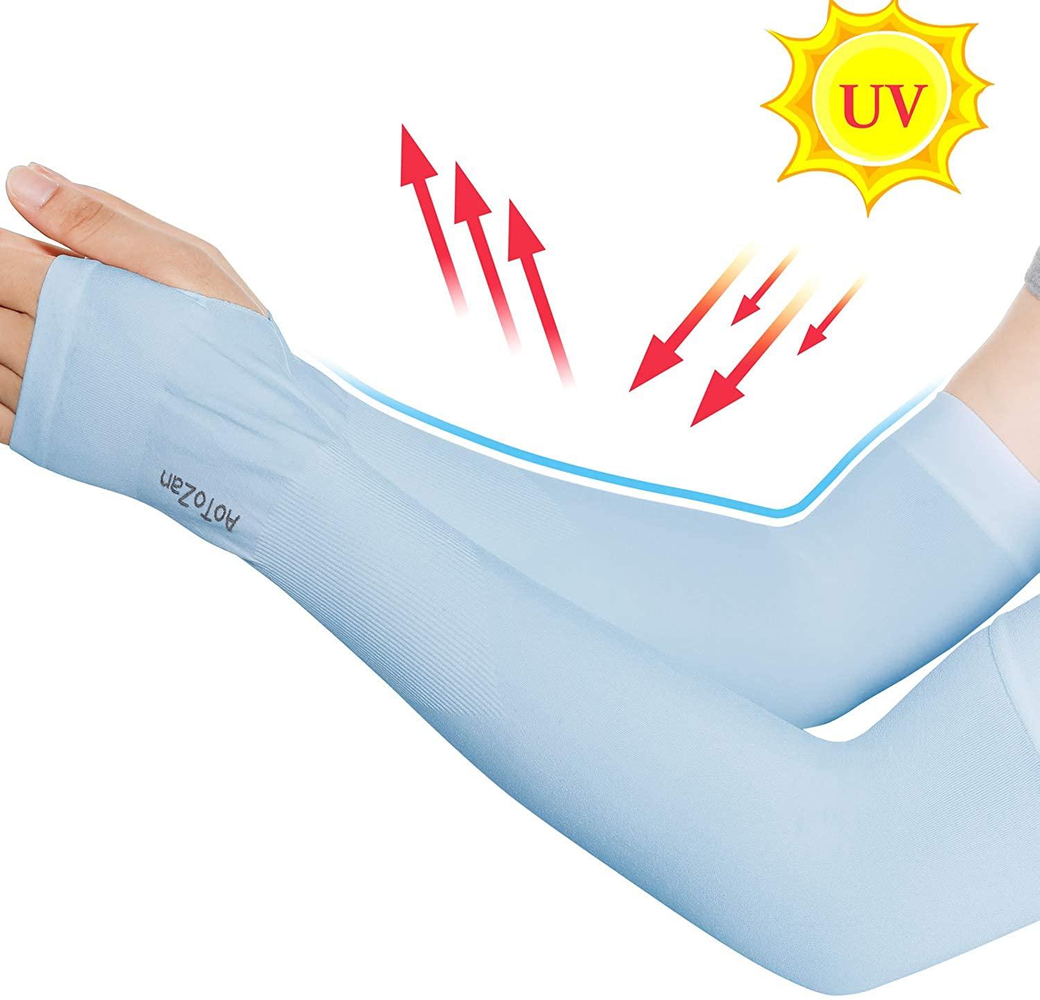 Unisex One Size Compression Cooling Sleeves UV Sun Protection Cooling Arm Sleeves With Thumb Hole Compression Sports Tattoo Cover Up Sleeve For Sports Long Arm Cover Anti-Slip Warmers Outdoor Sports Sunblock Cover