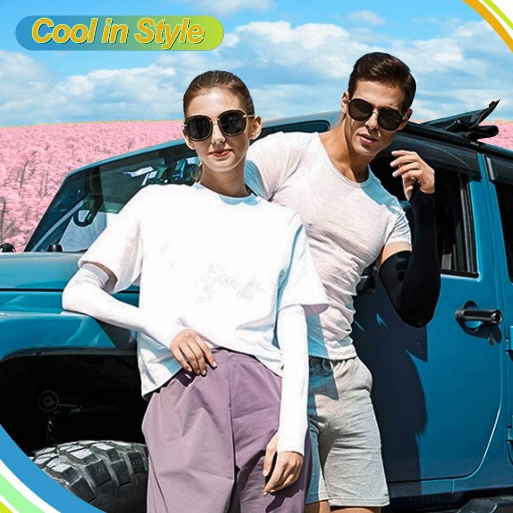 Unisex One Size Compression Cooling Sleeves UV Sun Protection Cooling Arm Sleeves With Thumb Hole Compression Sports Tattoo Cover Up Sleeve For Sports Long Arm Cover Anti-Slip Warmers Outdoor Sports Sunblock Cover