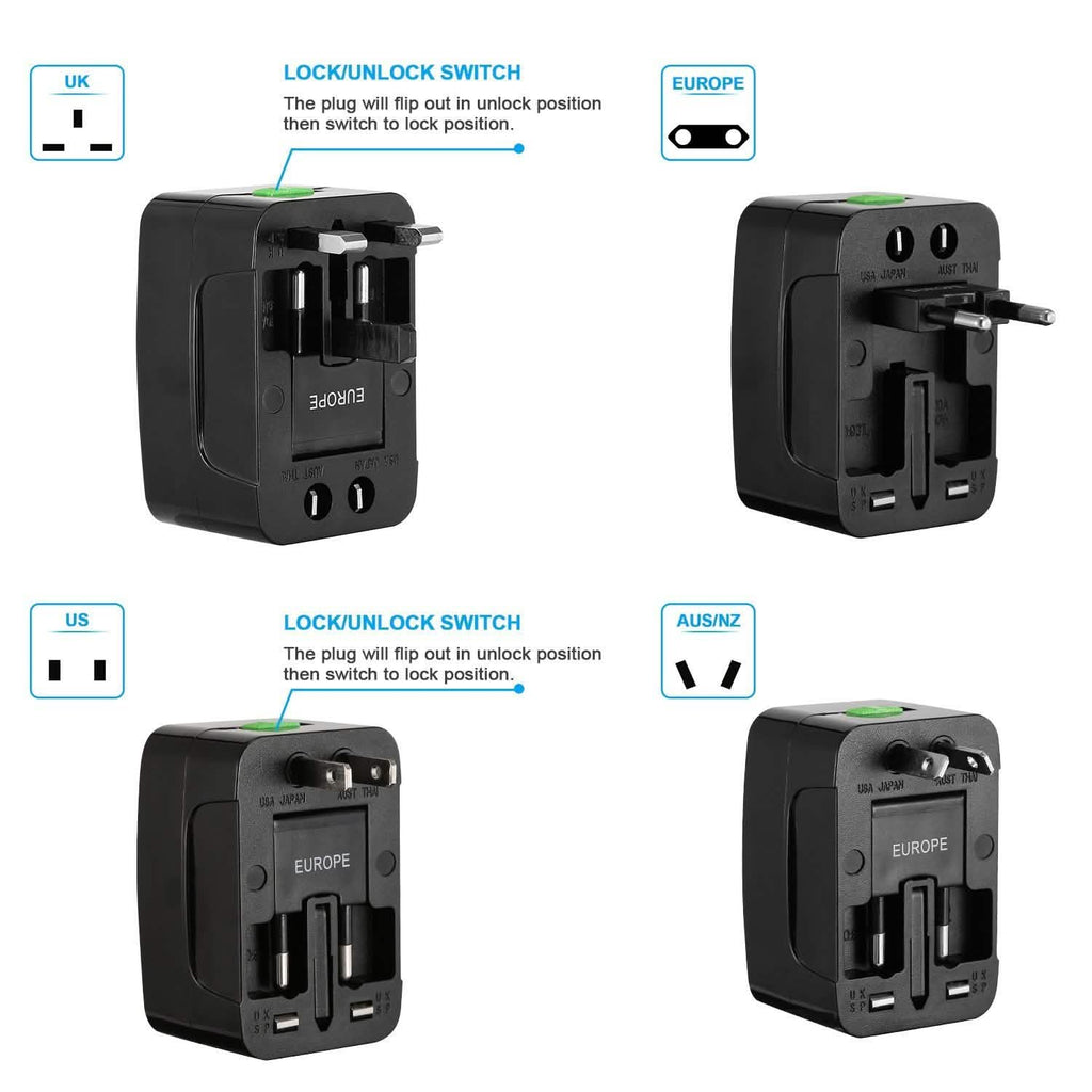 Universal Travel Adapter with 4 Interchangeable Plugs