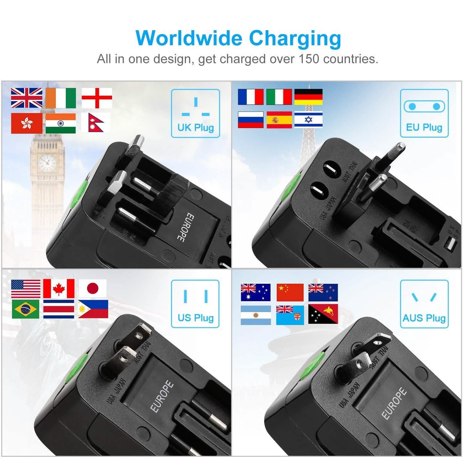 Universal Travel Adapter with 4 Interchangeable Plugs