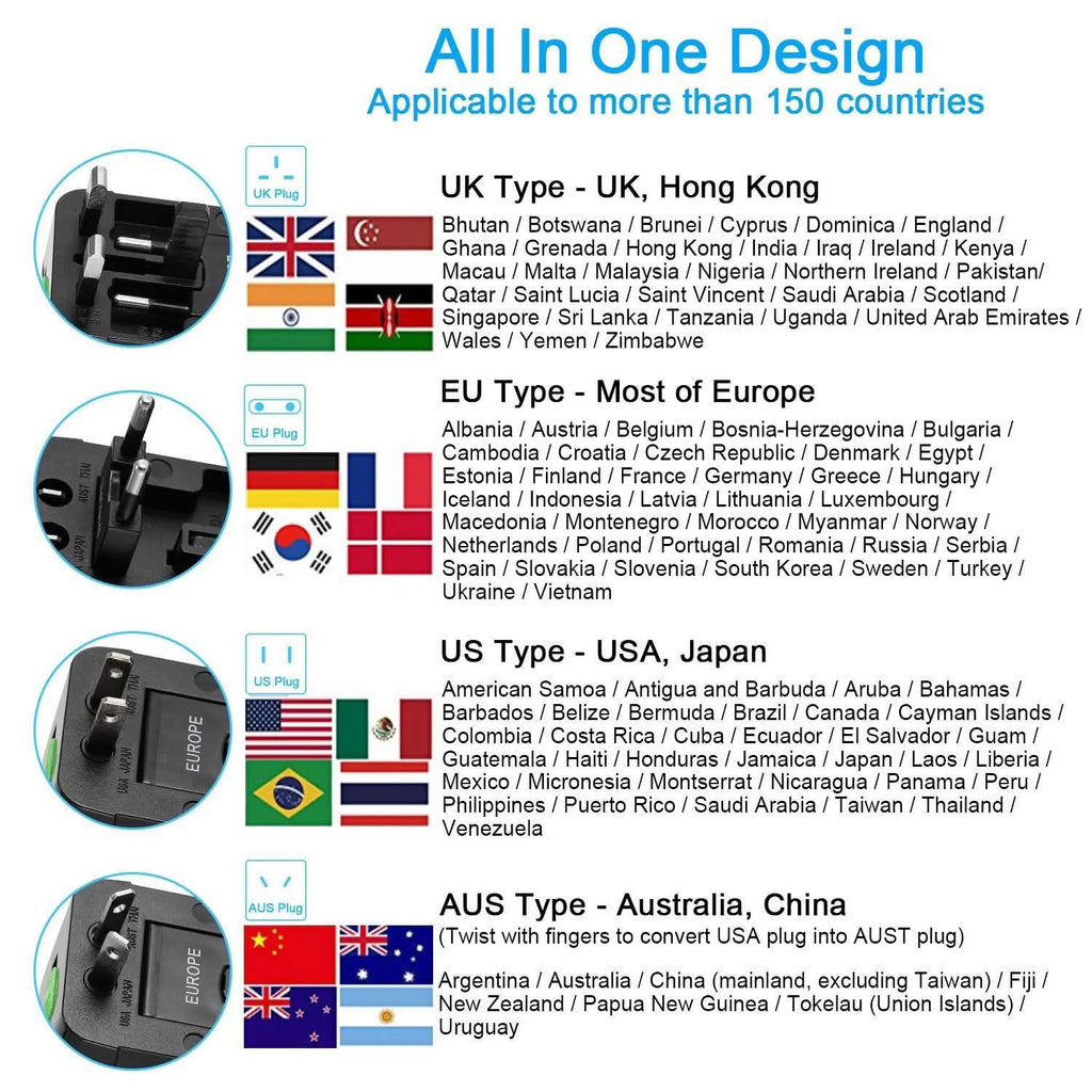 Universal Travel Adapter with 4 Interchangeable Plugs