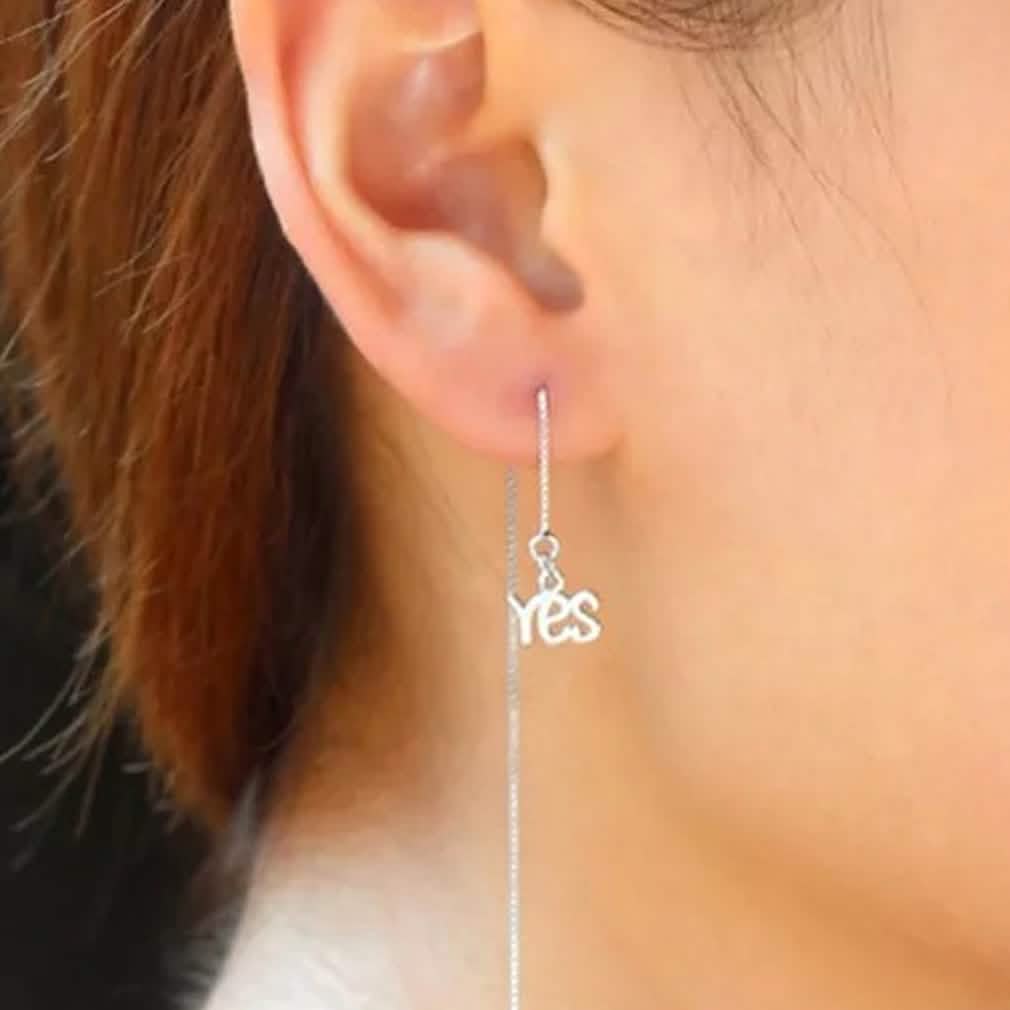 Sterling Silver Yes And No Long Threader Earrings