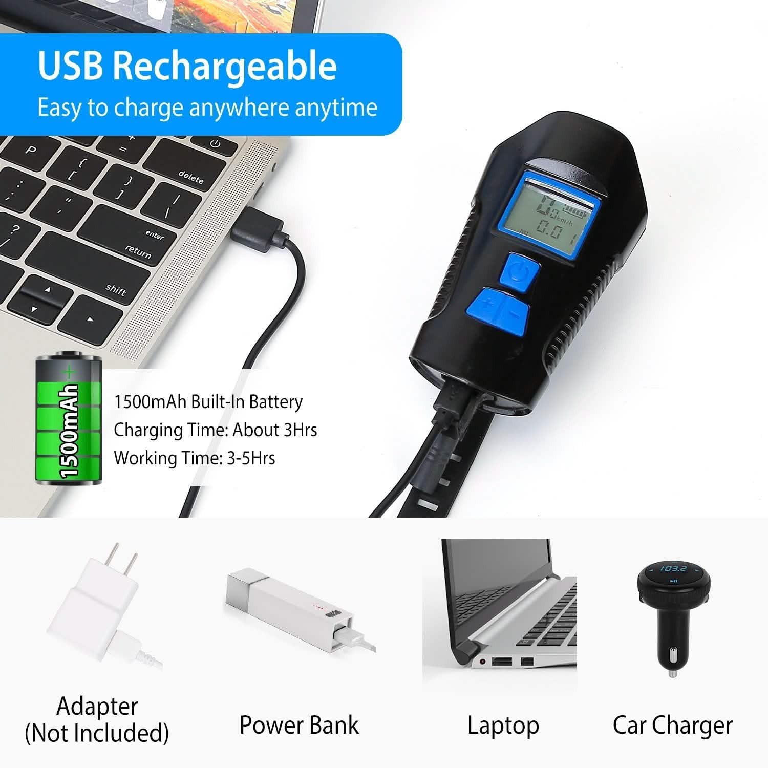 USB Rechargeable Bike Light Set with Speedometer and Odometer