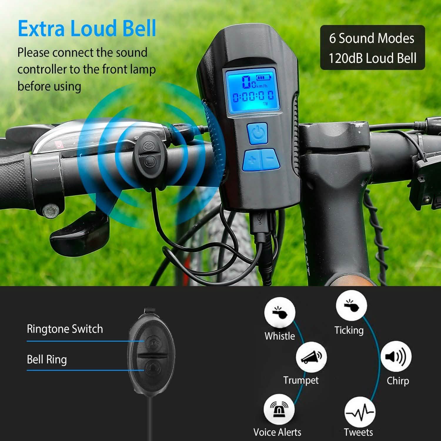 USB Rechargeable Bike Light Set with Speedometer and Odometer