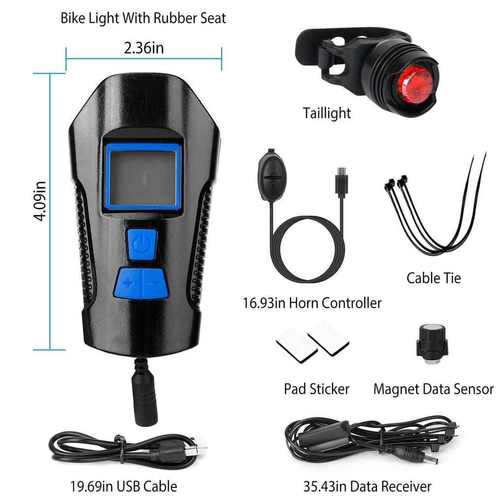 USB Rechargeable Bike Light Set with Speedometer and Odometer