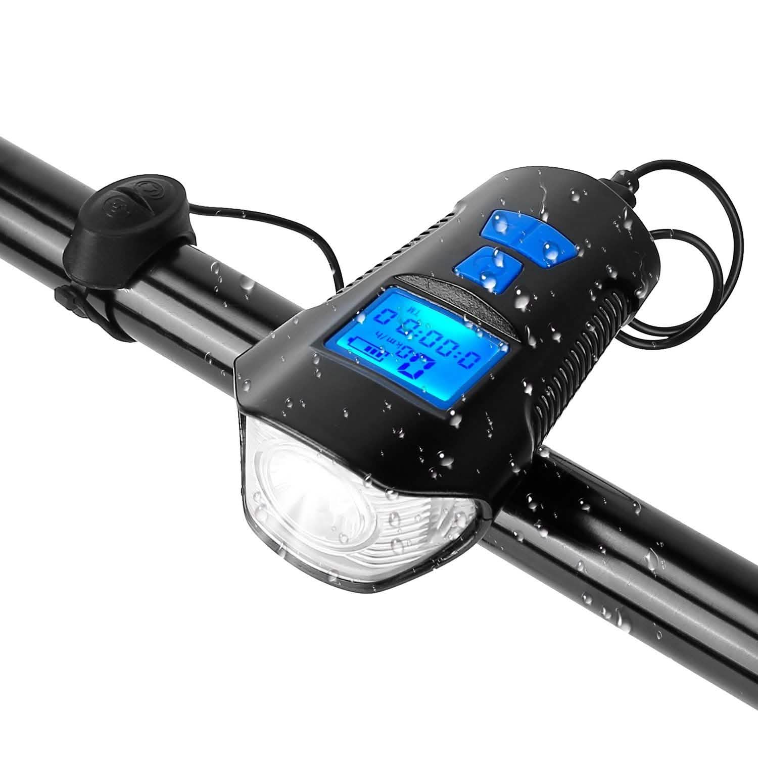 USB Rechargeable Bike Light Set with Speedometer and Odometer