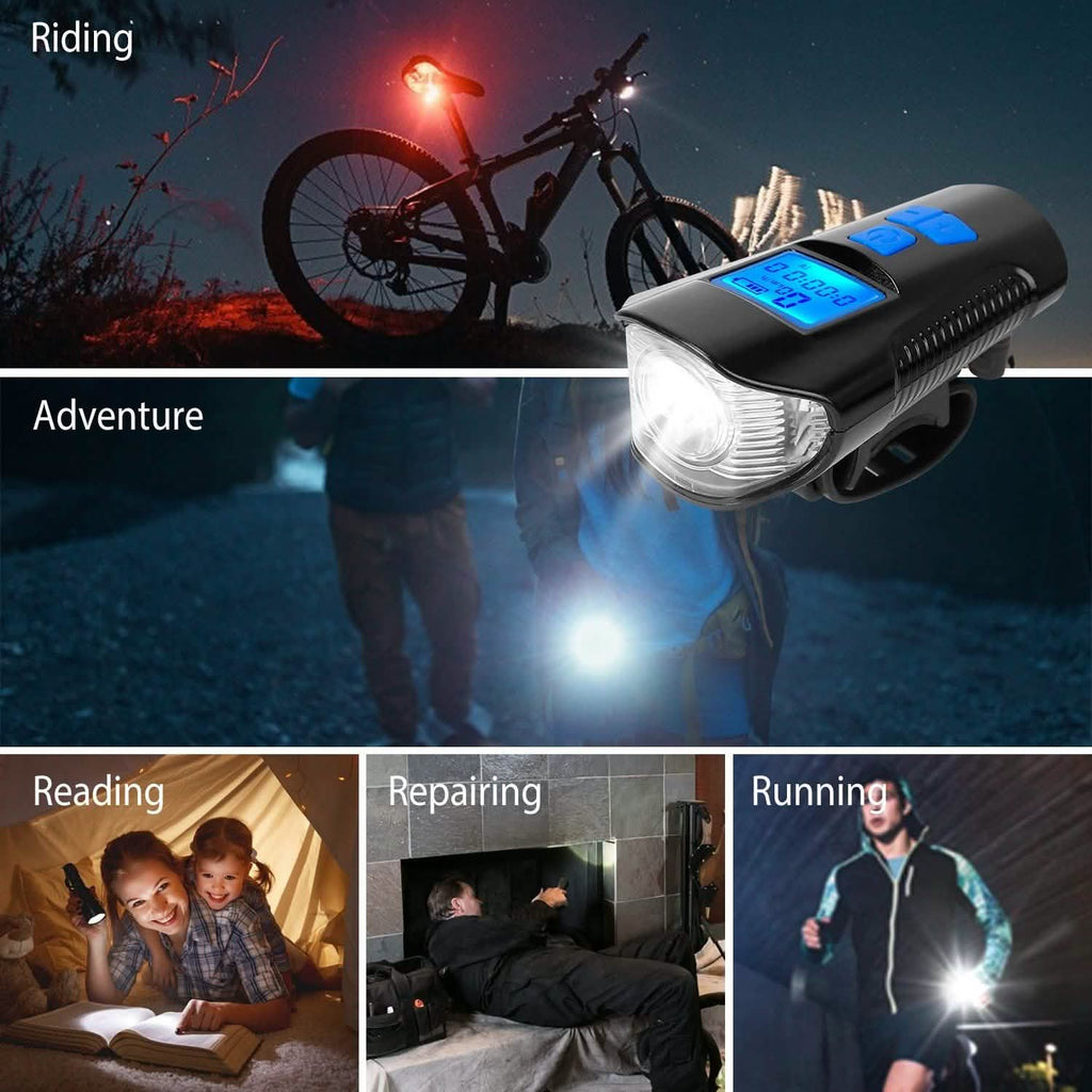USB Rechargeable Bike Light Set with Speedometer and Odometer