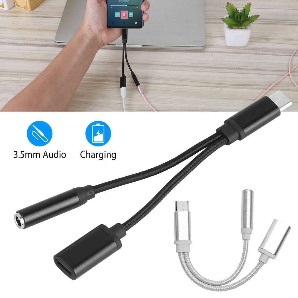 USB Type-C to 3.5mm Aux Audio Charging Adapter Braided Headphone Jack Splitter Cable