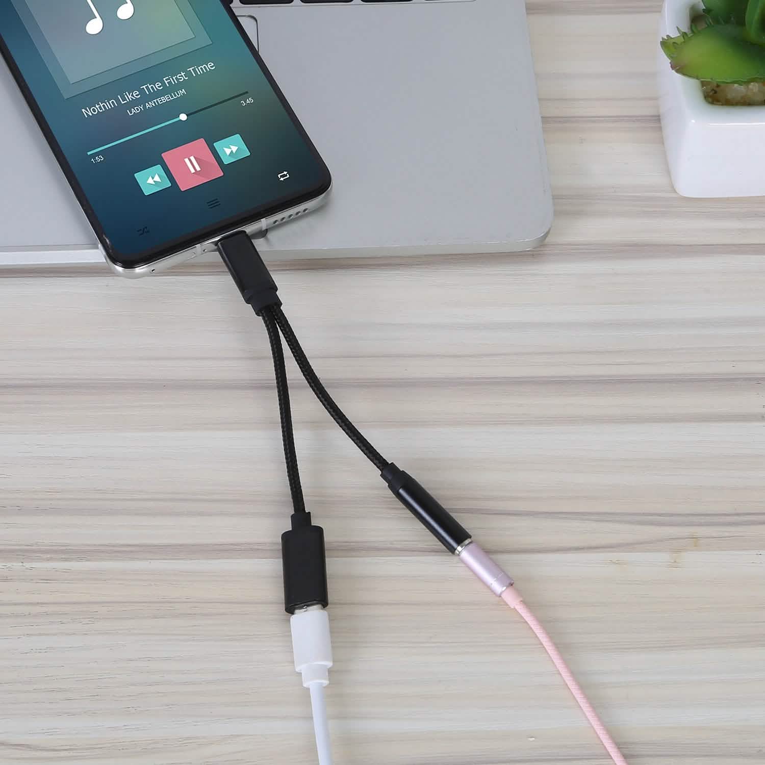 USB Type-C to 3.5mm Aux Audio Charging Adapter Braided Headphone Jack Splitter Cable