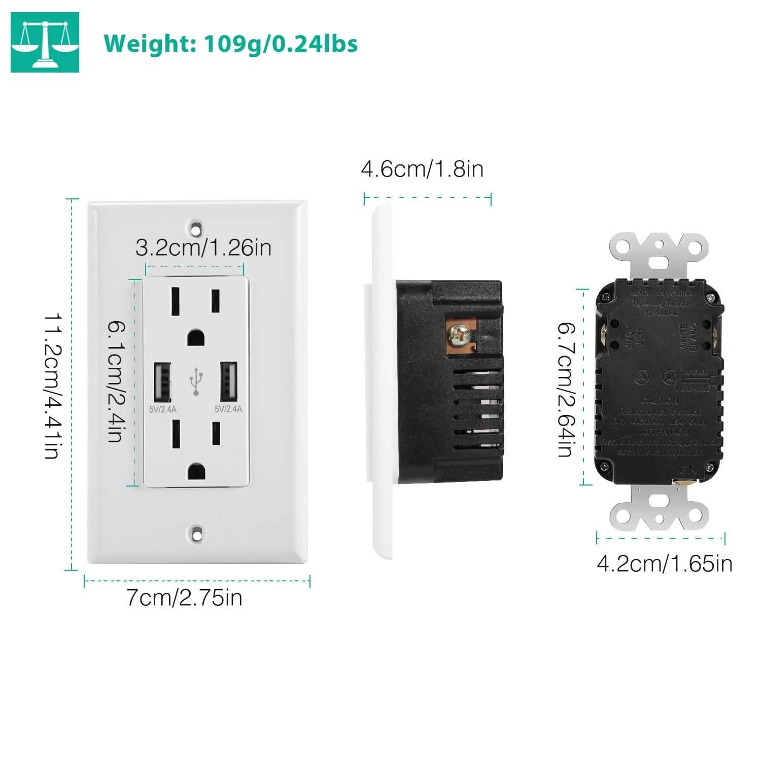 USB Wall Outlet Dual 2.4A USB Wall Charger