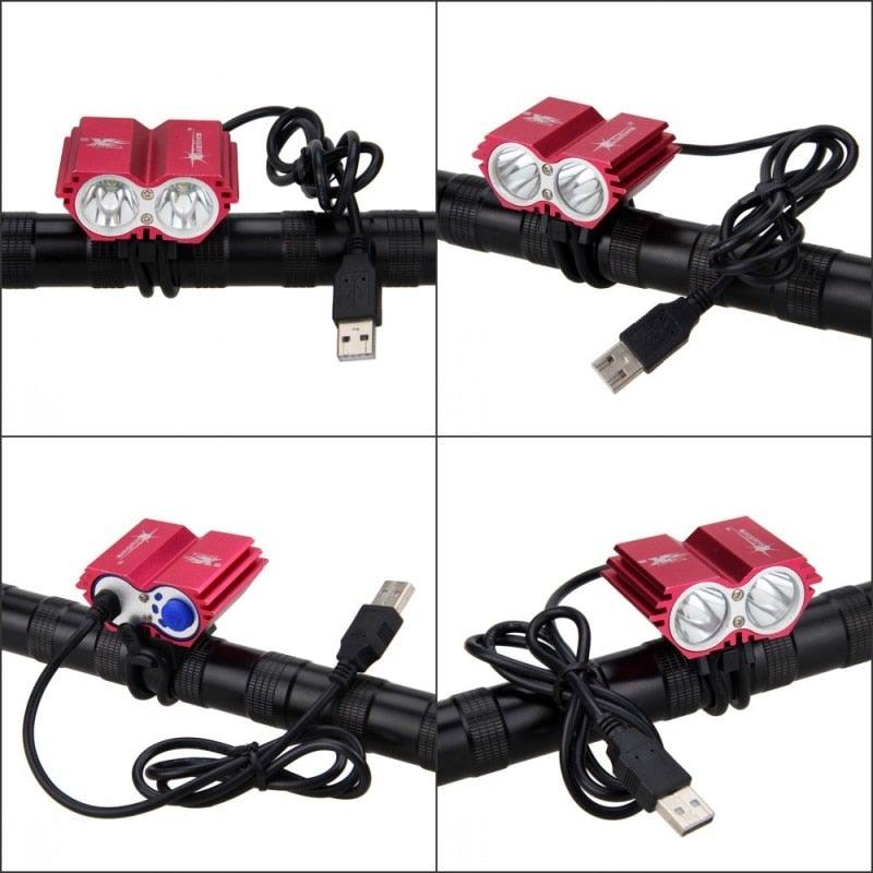 USB Waterproof Bike Light LED Front Bicycle Headlight Dual Lamps Super Bright LED Cycling Bike Light Front Headlight 4 Modes Bikelight Headlamp Rechargeable USB Led Lamp 8000LM