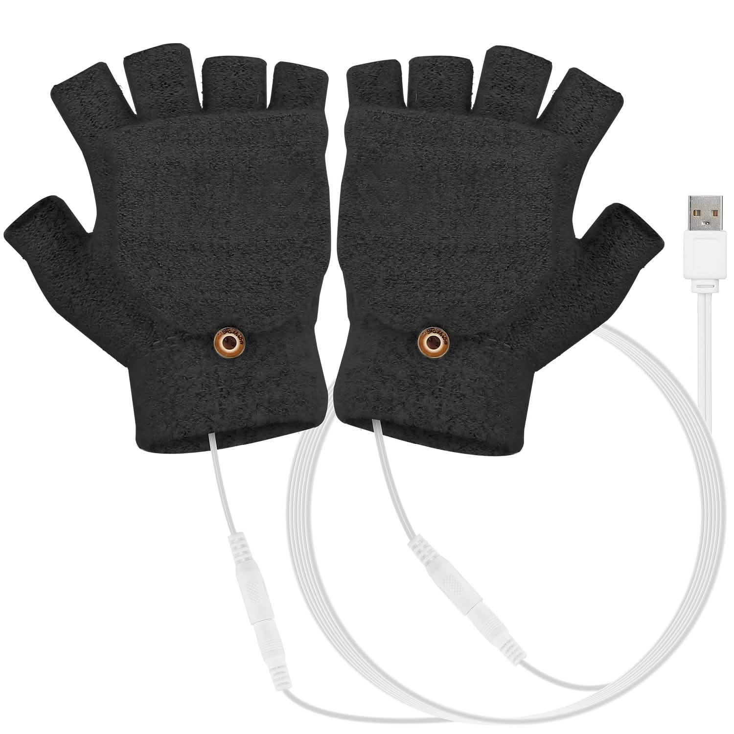 USB Wool Heated Half Fingerless Gloves