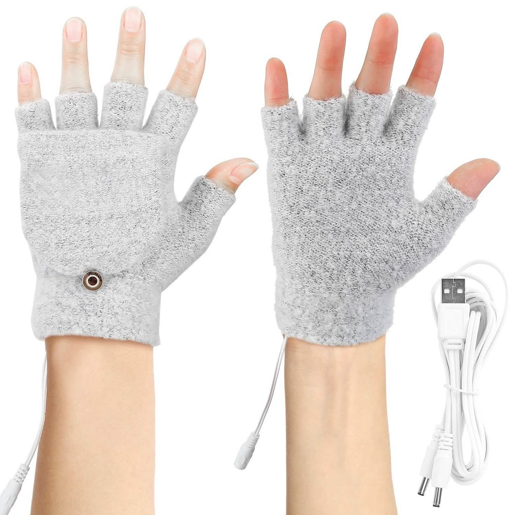 USB Wool Heated Half Fingerless Gloves