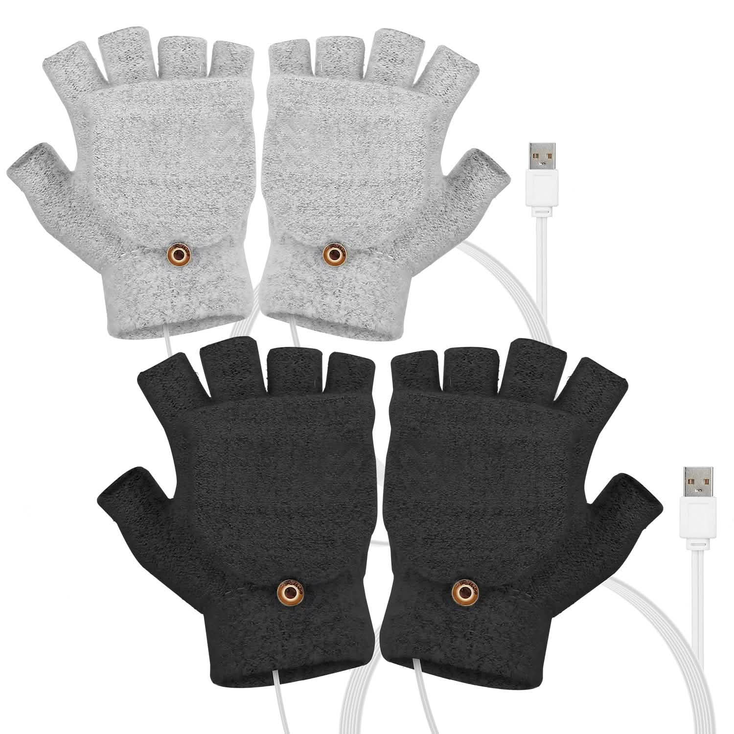 USB Wool Heated Half Fingerless Gloves