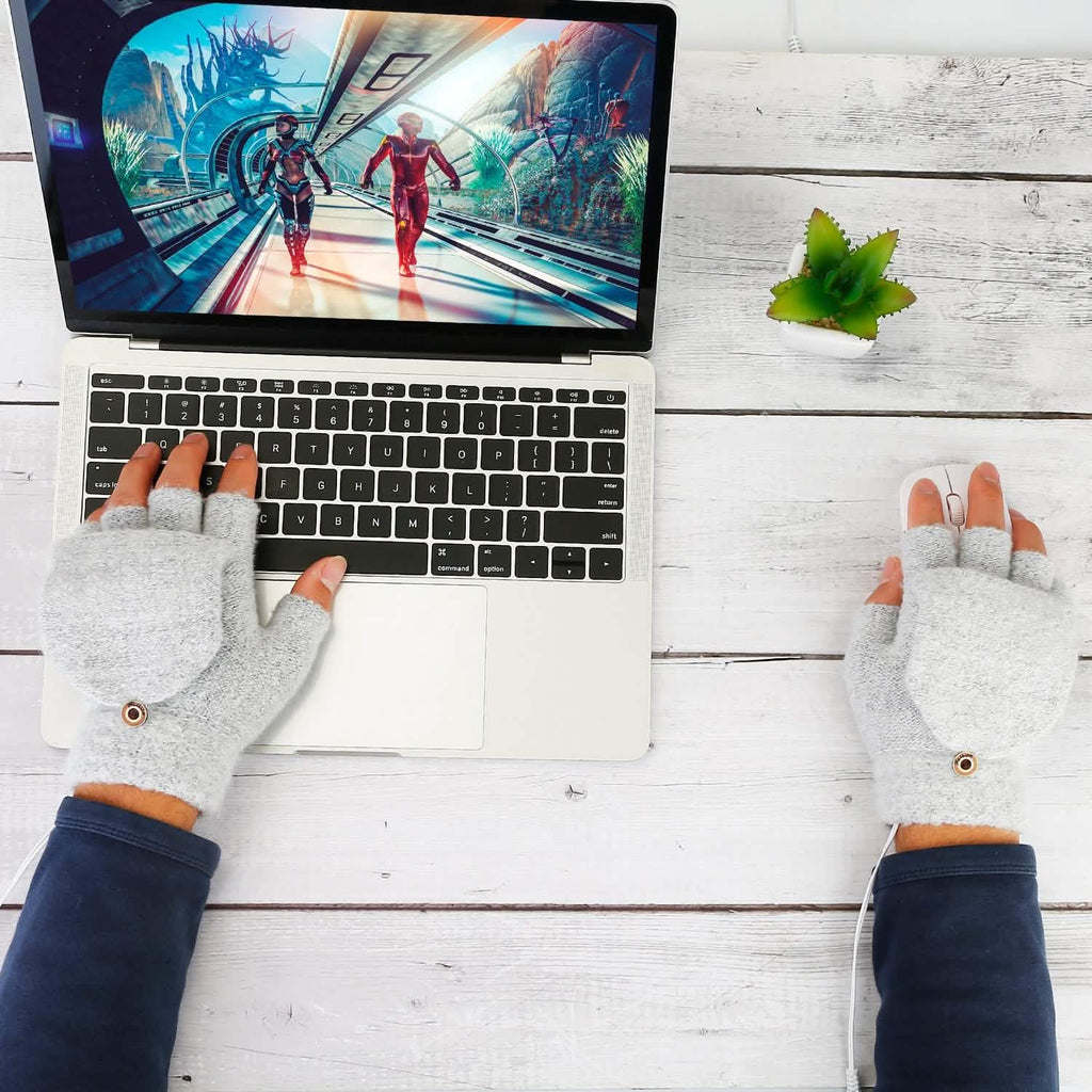 USB Wool Heated Half Fingerless Gloves