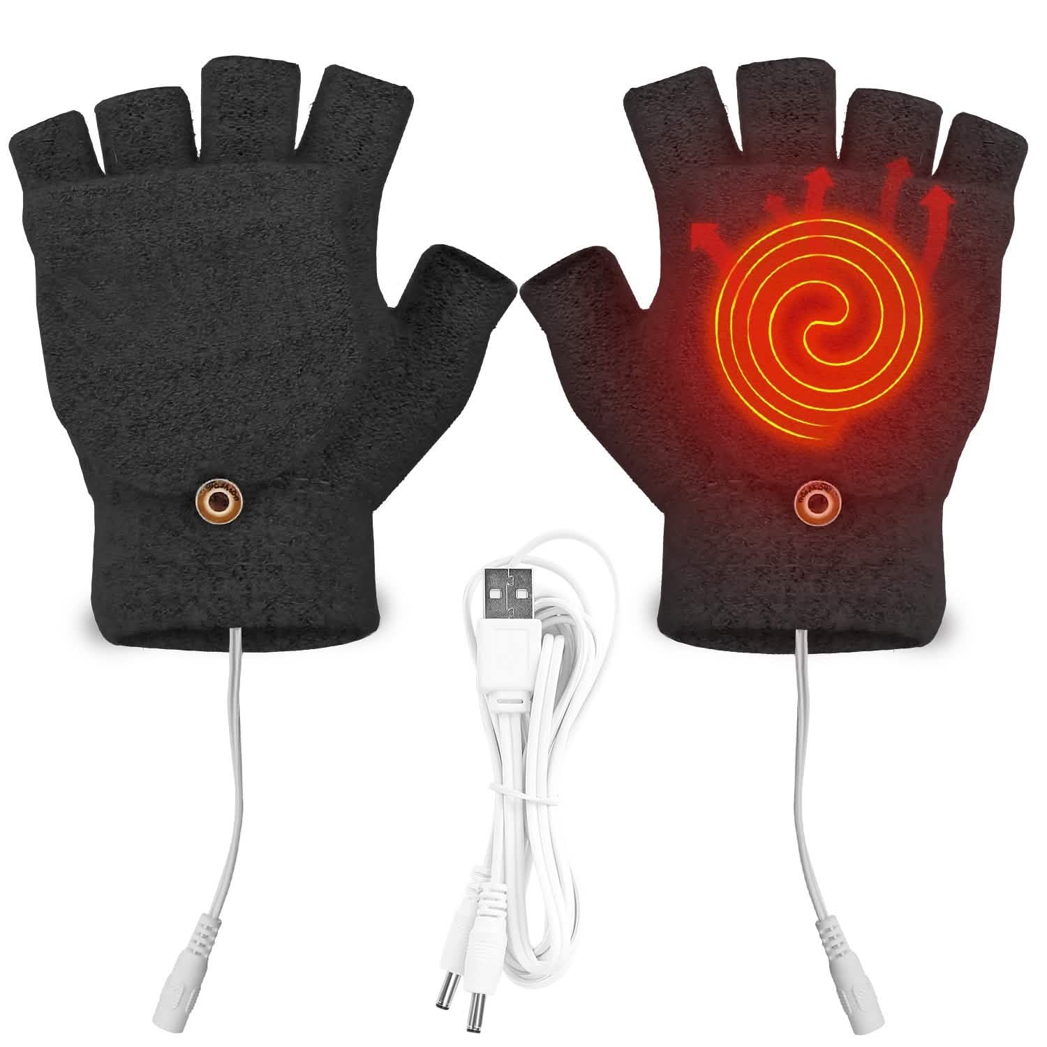 USB Wool Heated Half Fingerless Gloves