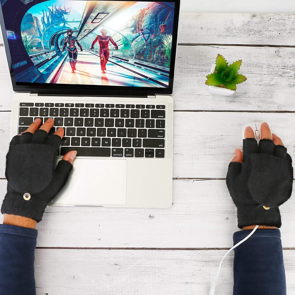 USB Wool Heated Half Fingerless Gloves