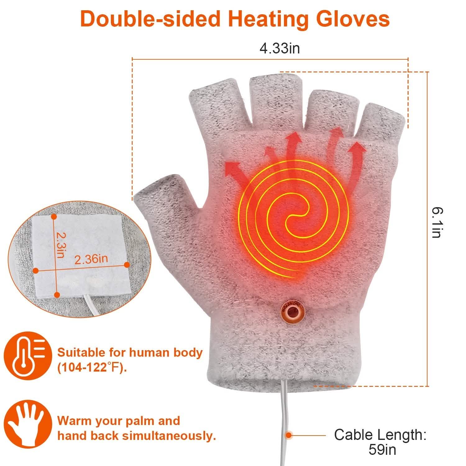 USB Wool Heated Half Fingerless Gloves