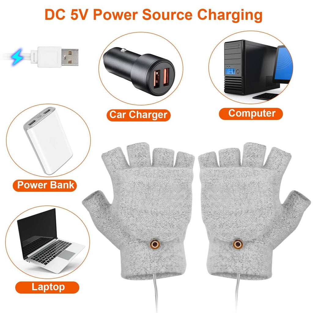 USB Wool Heated Half Fingerless Gloves