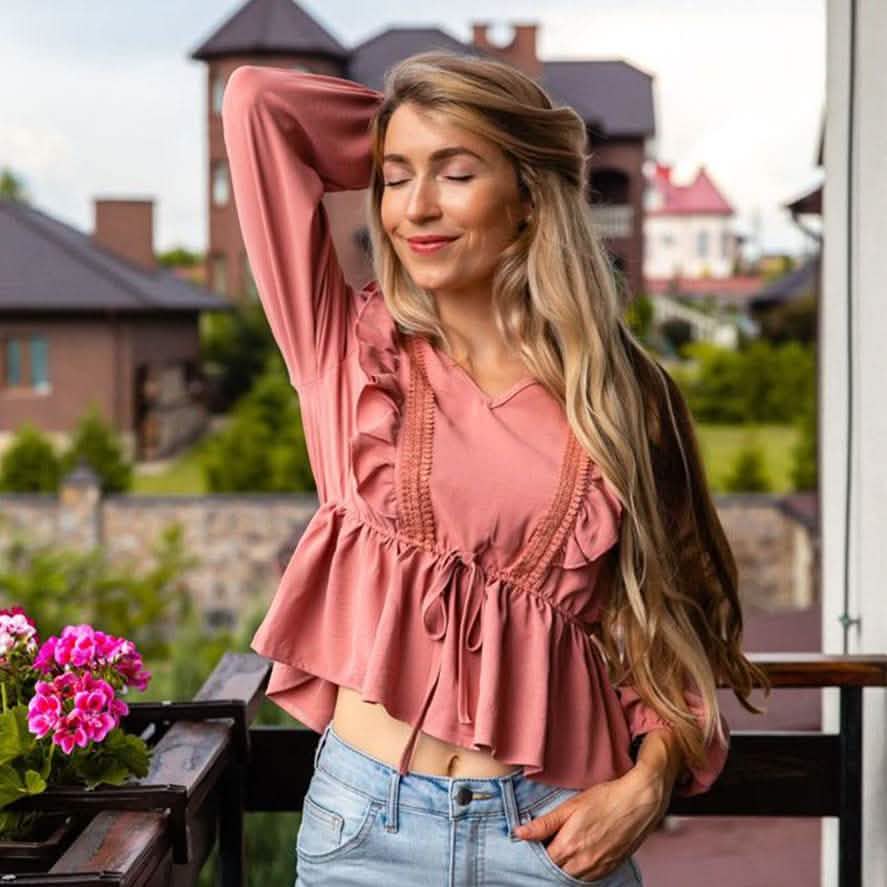 V-Neck Ruffle Blouse